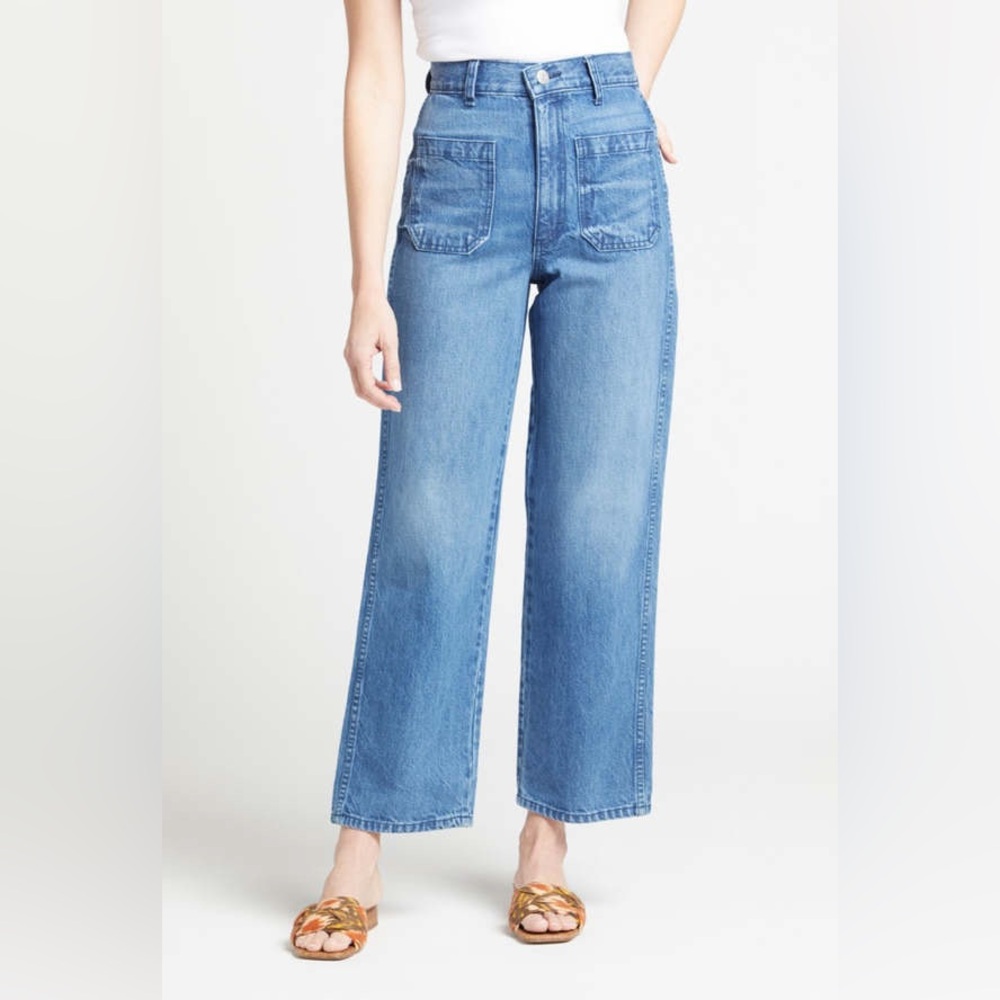 Amo Patch Pocket Jeans High Rise Ankle Blue Denim Size 29